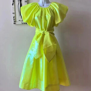NWT Christopher John Rogers Target Neon Yellow Iridescent Belted Midi Dress XXS